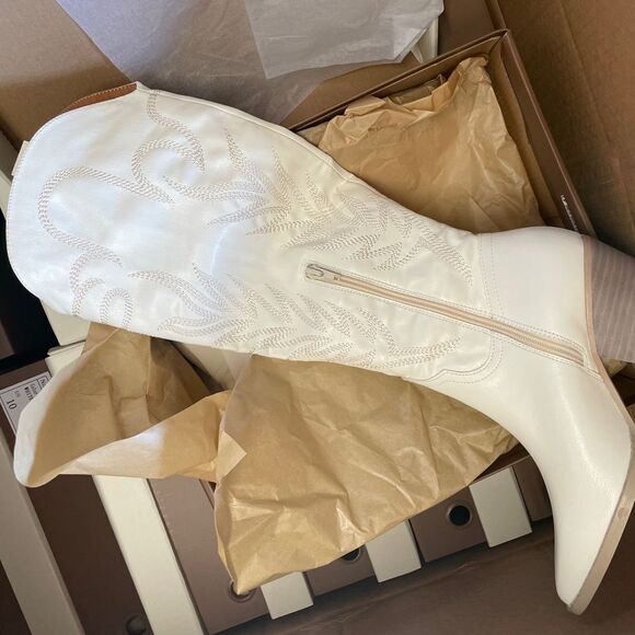 White faux leather cowboy boots western festival boho - Picture 4 of 4